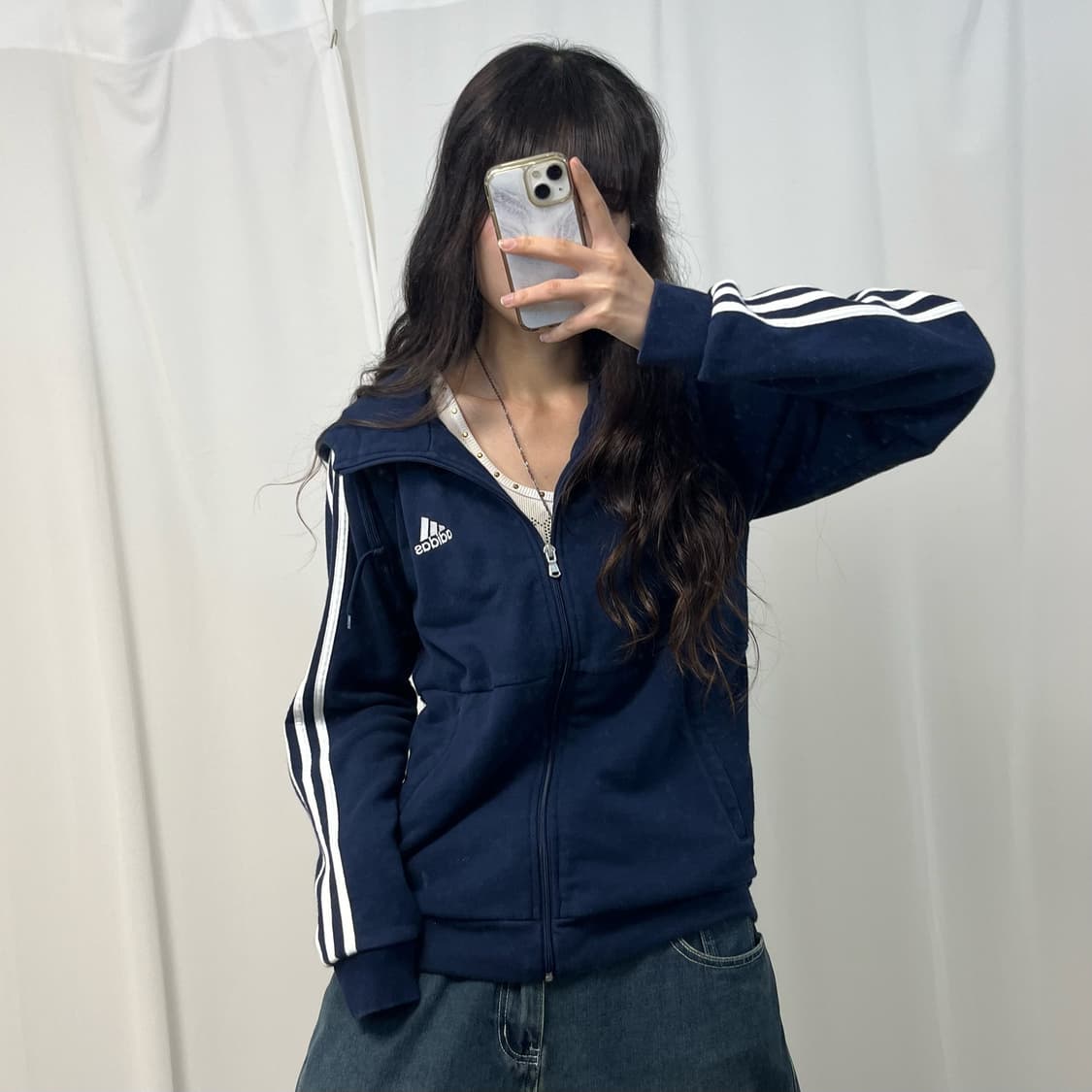 Adidas navy hood zip-up 상품이미지1