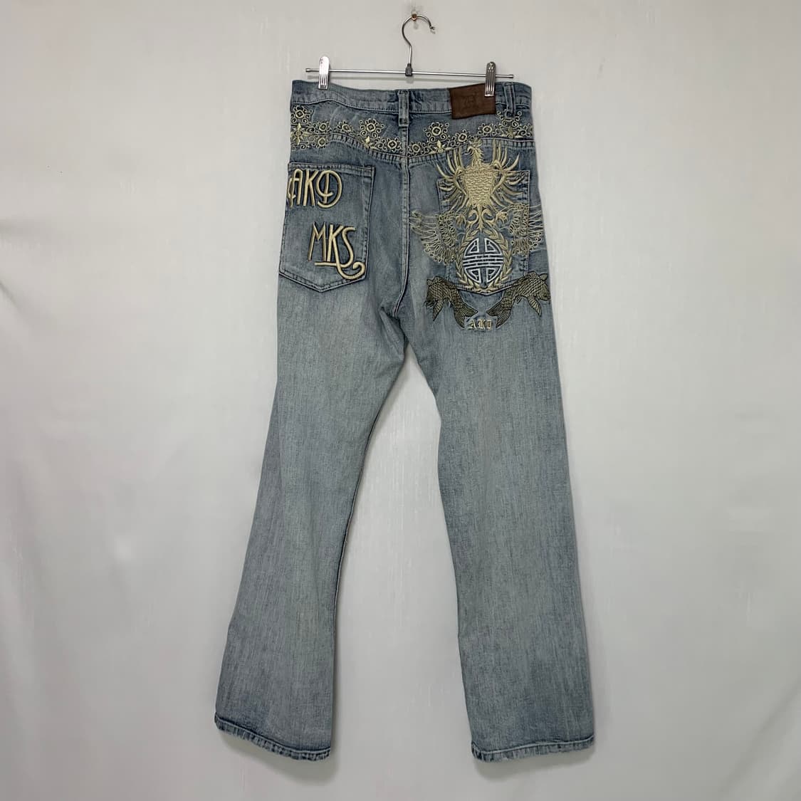 아카데믹스 00s 연청 워싱 데님 팬츠 오리엔탈 자수 빈티지 청바지 36 상품이미지6