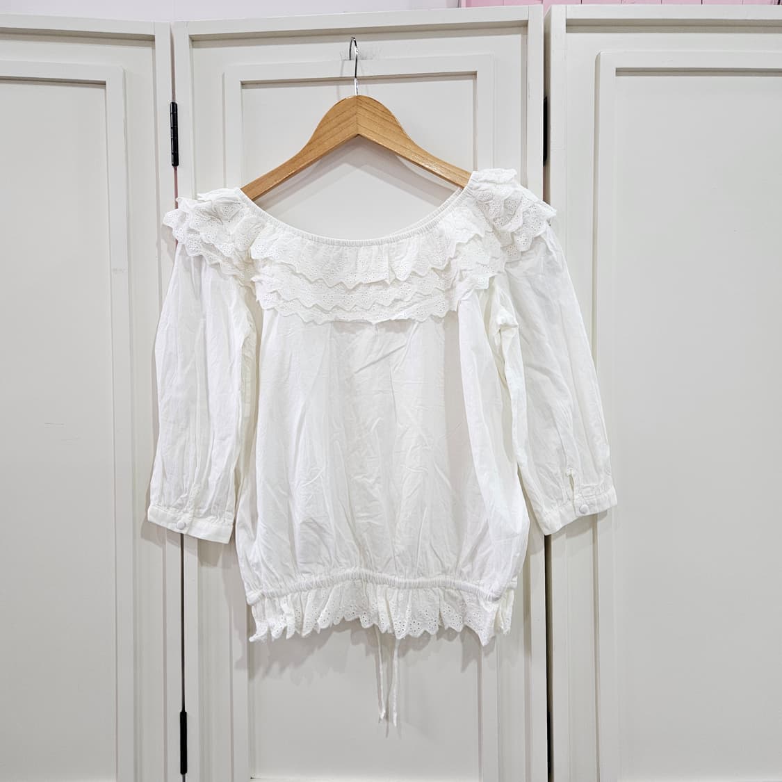 레이스 프릴 블라우스 화이트 7부 상품이미지6