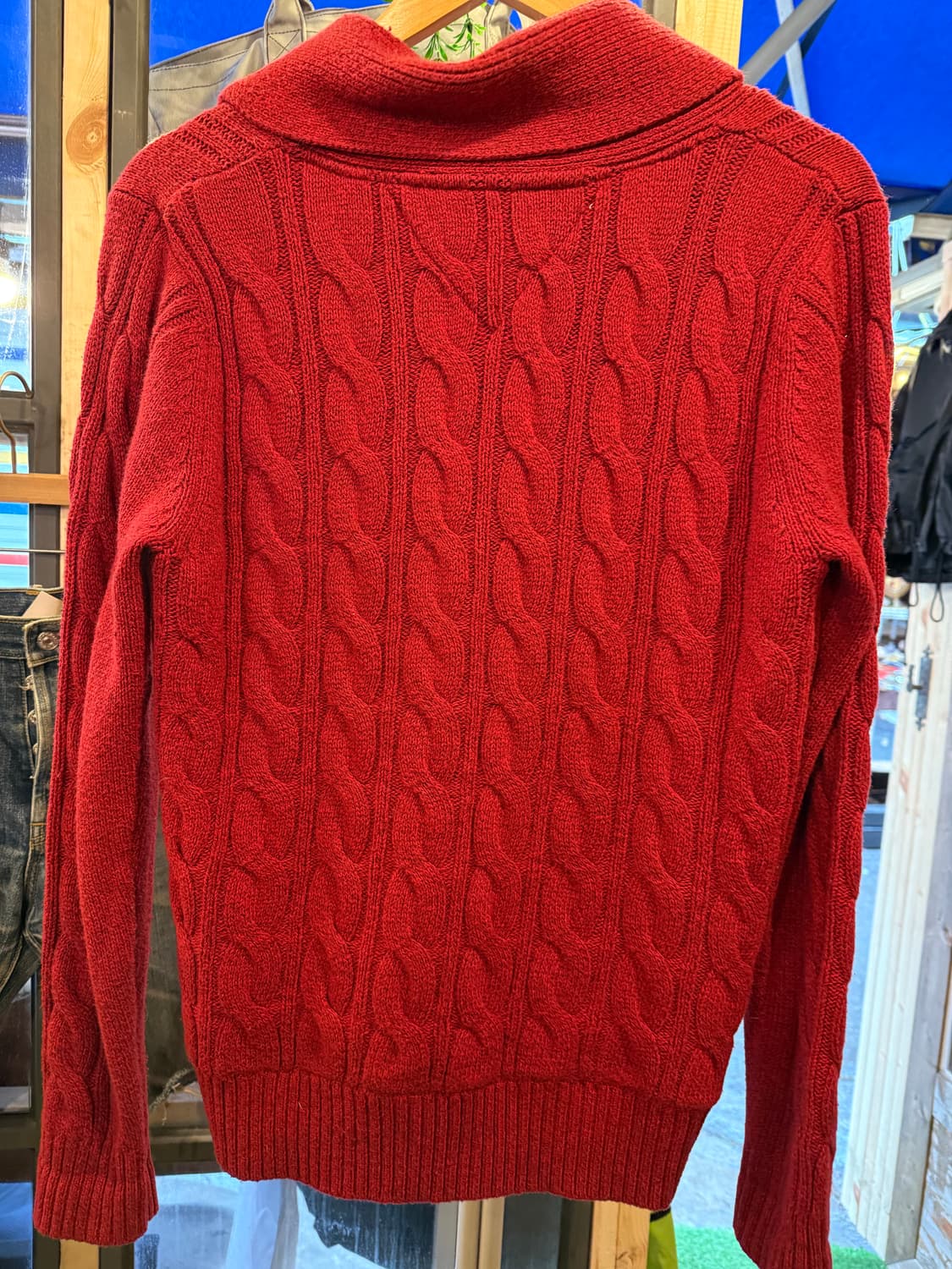 타미힐피거 데님 레드 꽈배기 니트 가디건 상품이미지4