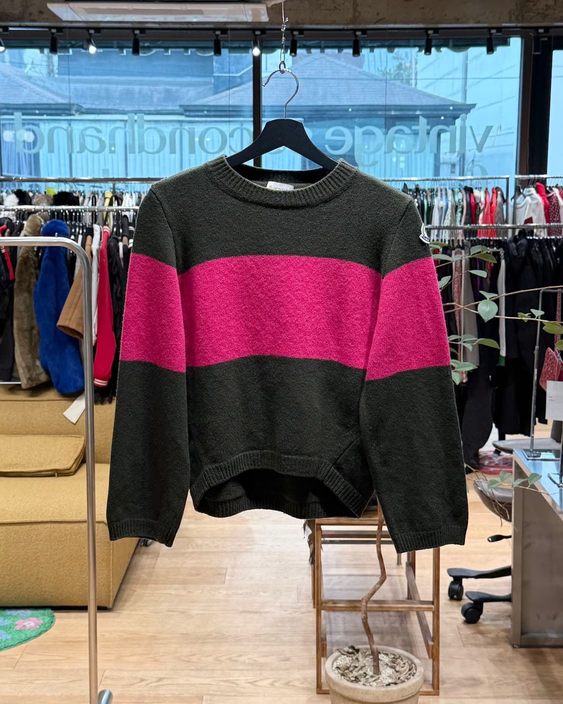 몽클레르 카키 핑크 스트라이프 울 니트 상품이미지1