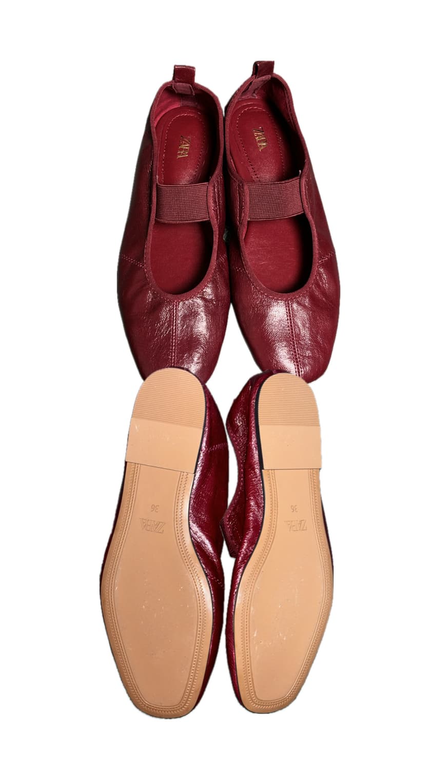 자라 레더 발레리나 플랫슈즈 버건디  상품이미지4