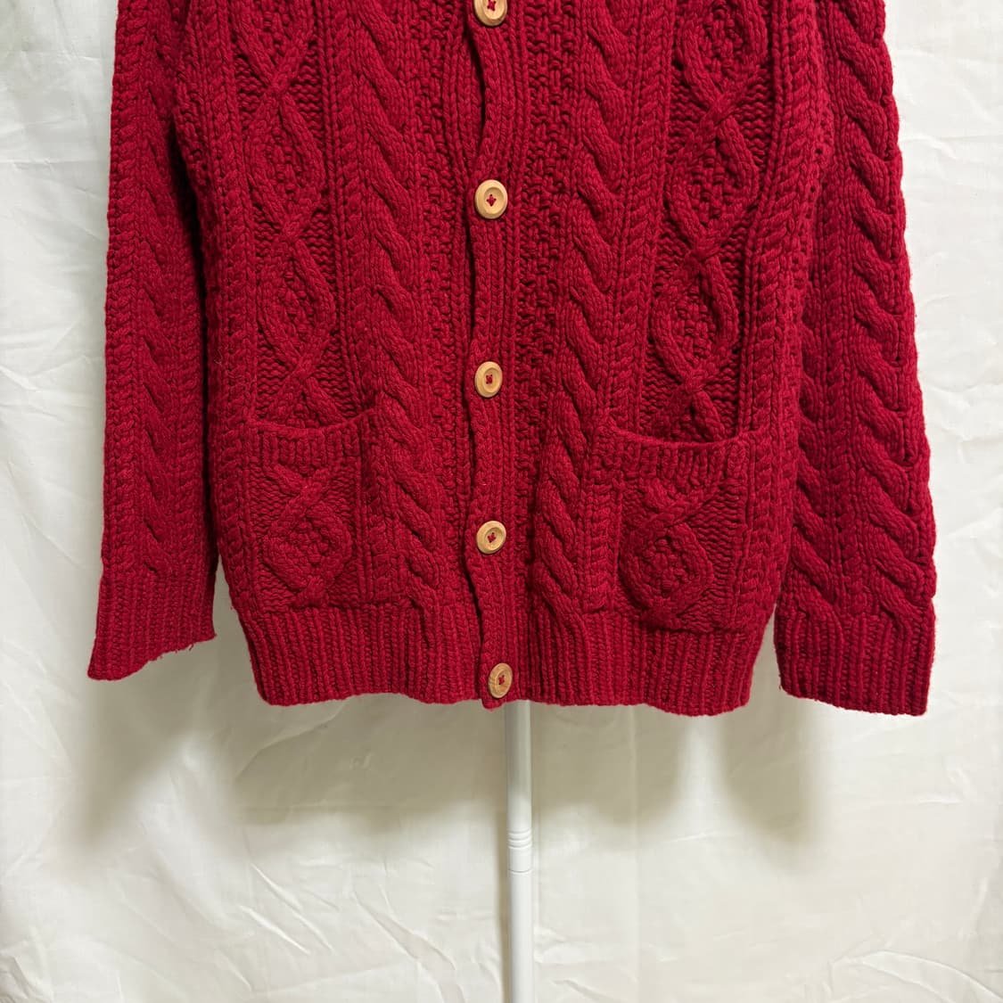 유니클로 울 케이블 카라 가디건 / 레드, M 상품이미지3