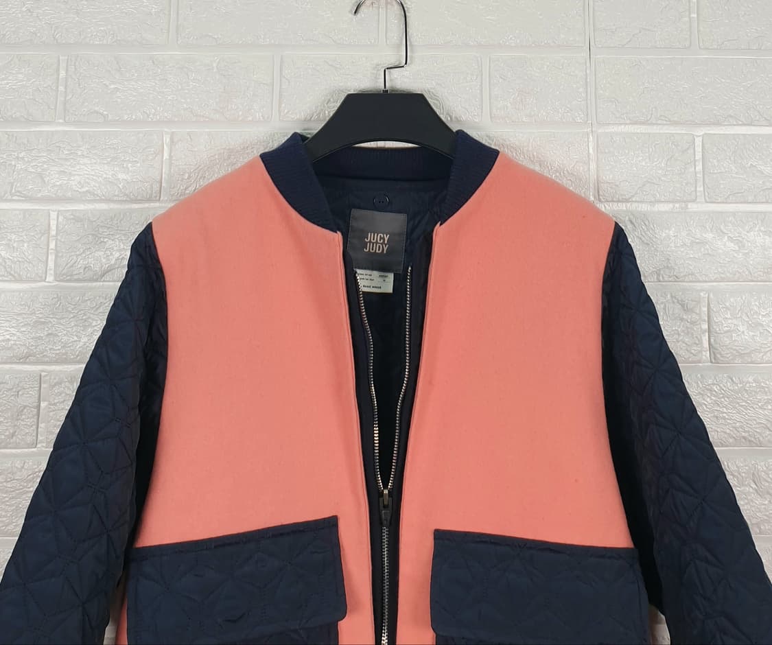 [90]쥬시쥬디 모직 배색 퀼팅 코트 상품이미지3