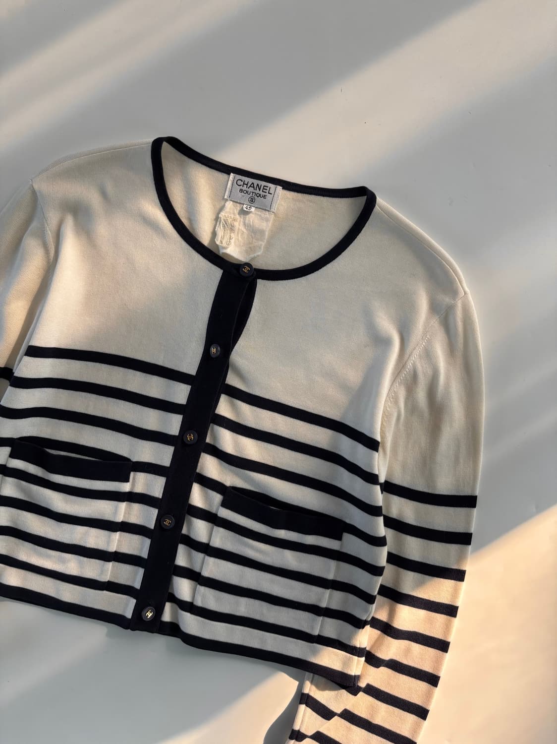 Chanel 샤넬 90s 아이보리 스트라이프 니트 가디건 상품이미지4