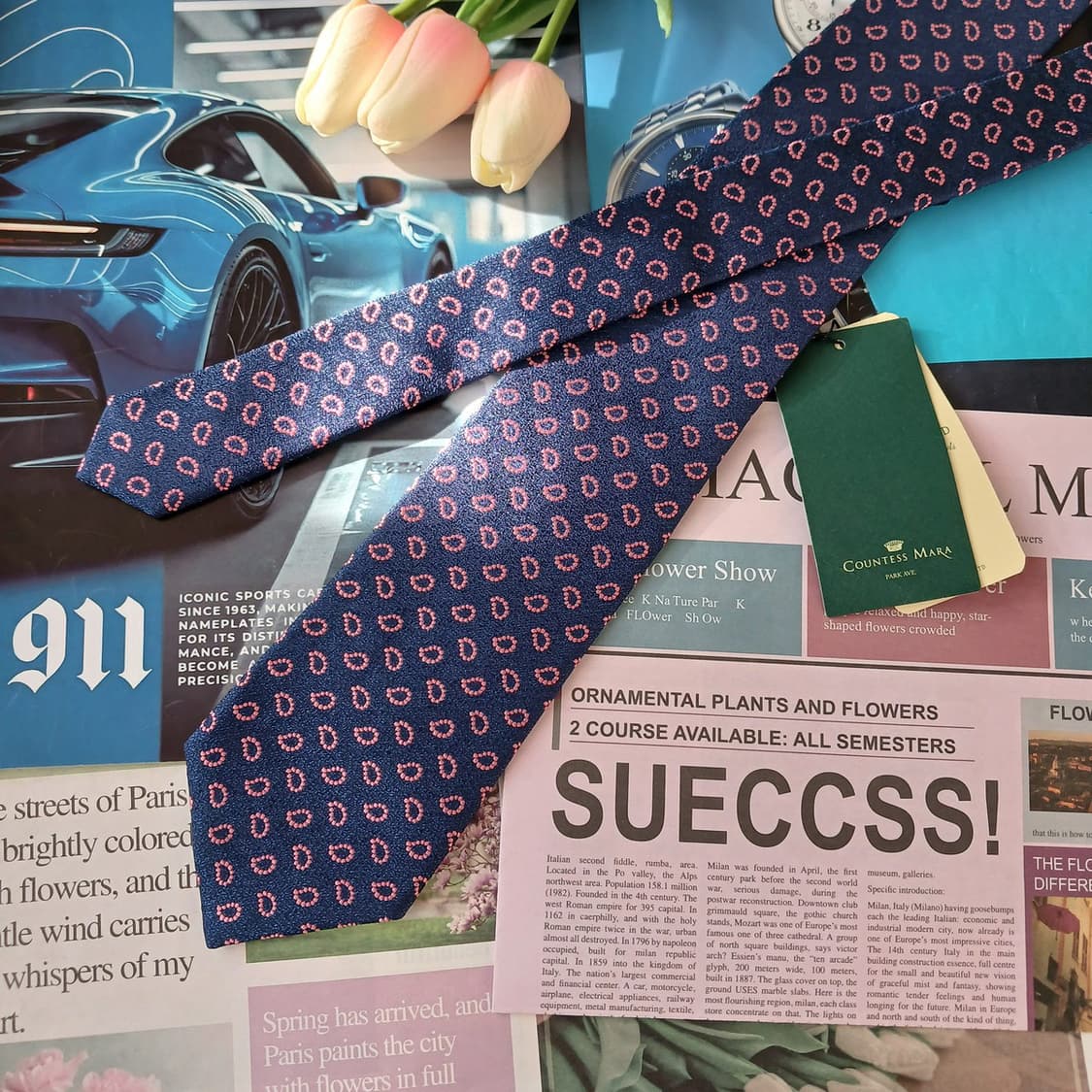 카운테스 마라 실크 네이비 패턴 넥타이 8.3cm 새제품 A18933
 상품이미지3