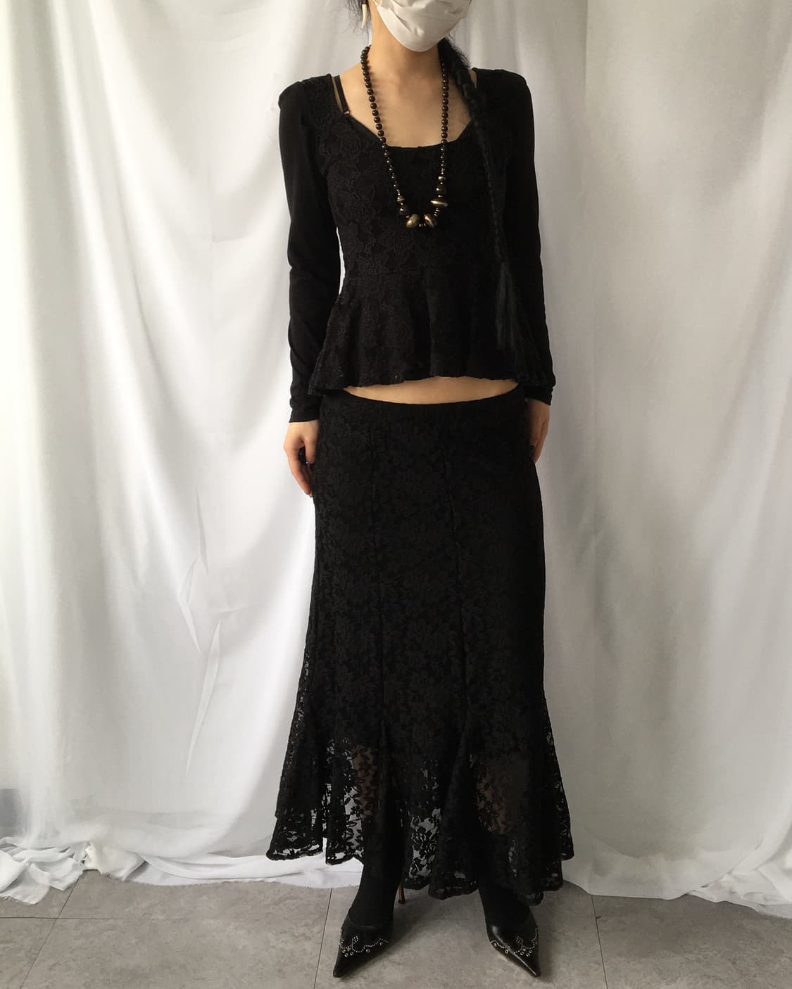 Flower pattern lace point sleeve 상품이미지1