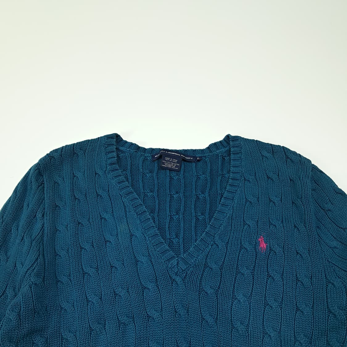 CL361 XL 폴로 00s 코튼 케이블 브이넥 틸블루 니트 상품이미지2
