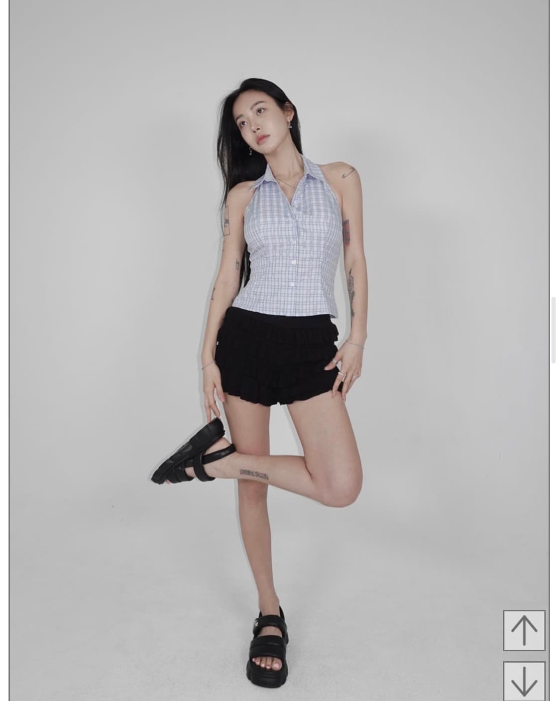 페일제이드) Check Halter-Neck Shirts Sky Blue 상품이미지2