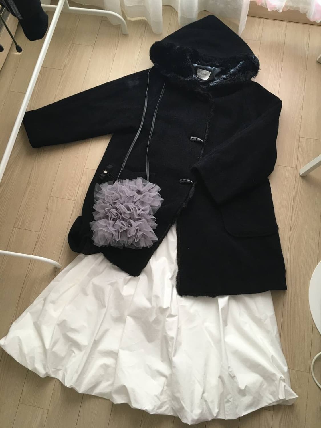 일본빈티지 그레이 프릴 리본 미니 크로스백 아방가르드 꼼데st 상품이미지3