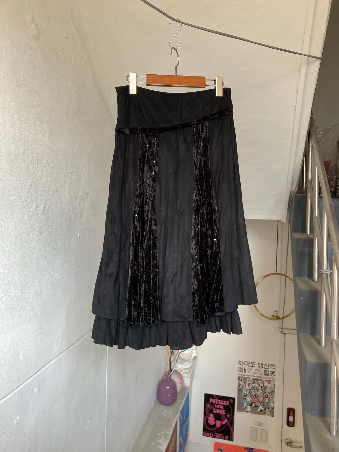 벨벳 레이어드 캉캉 미디 플레어 스커트 상품이미지5