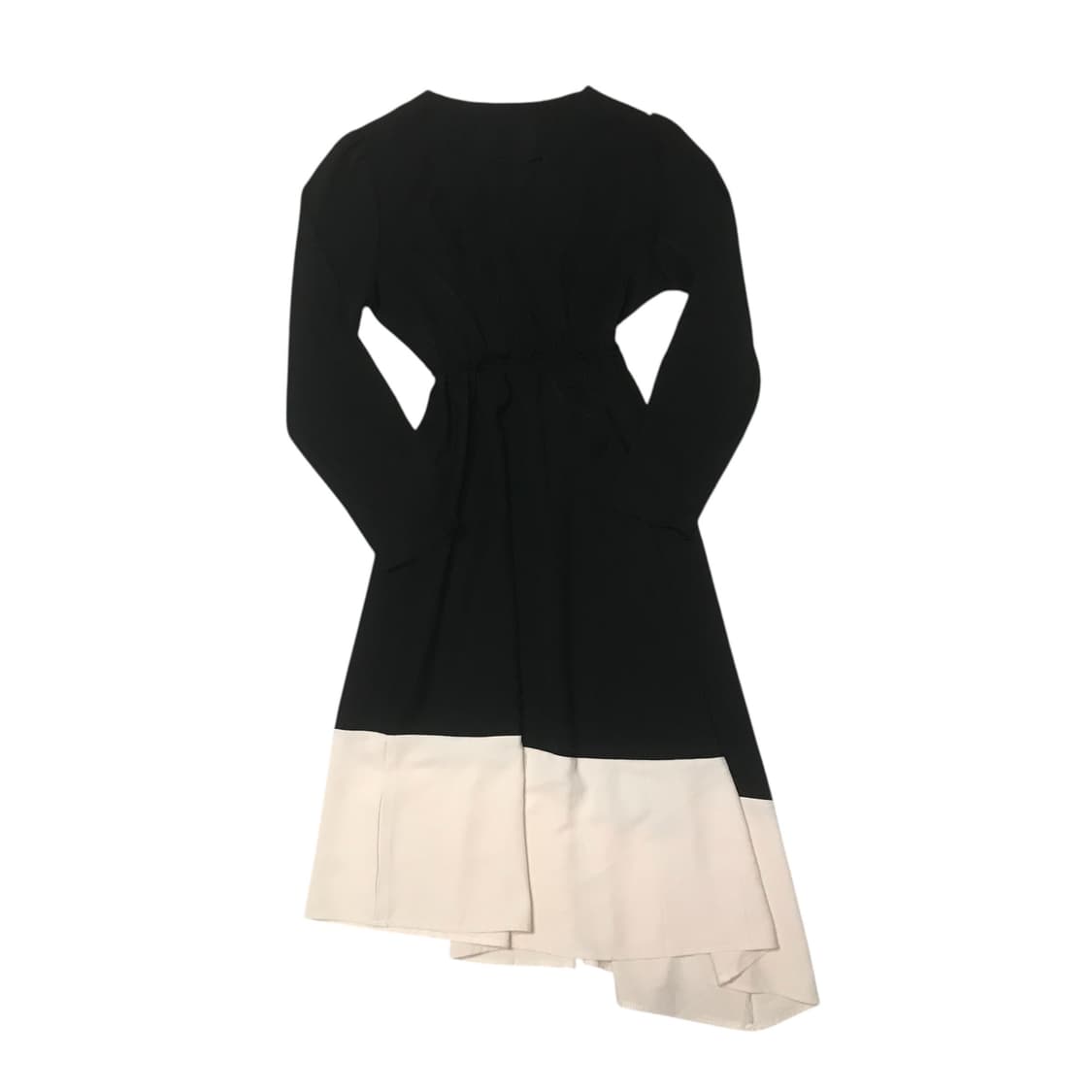 배색 브이넥 셔링 롱 원피스 상품이미지1