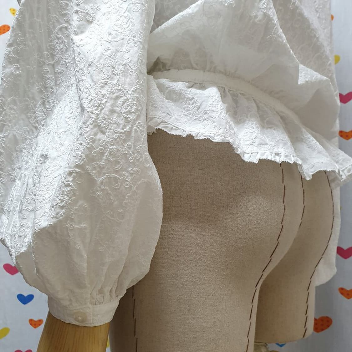 핑크하우스 레이스 핀턱 프릴 페플럼 꽃무늬 플라워 퍼프 벌룬셔츠 블라우스 상품이미지6