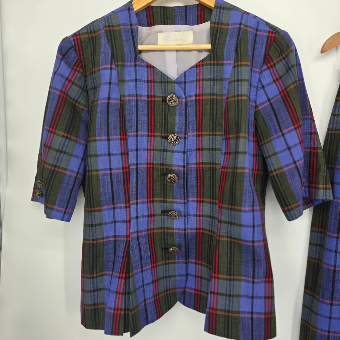 빈티지 체크 투피스 세트 클래식 자켓 스커트 세트 레트로 여성룩 상품이미지3