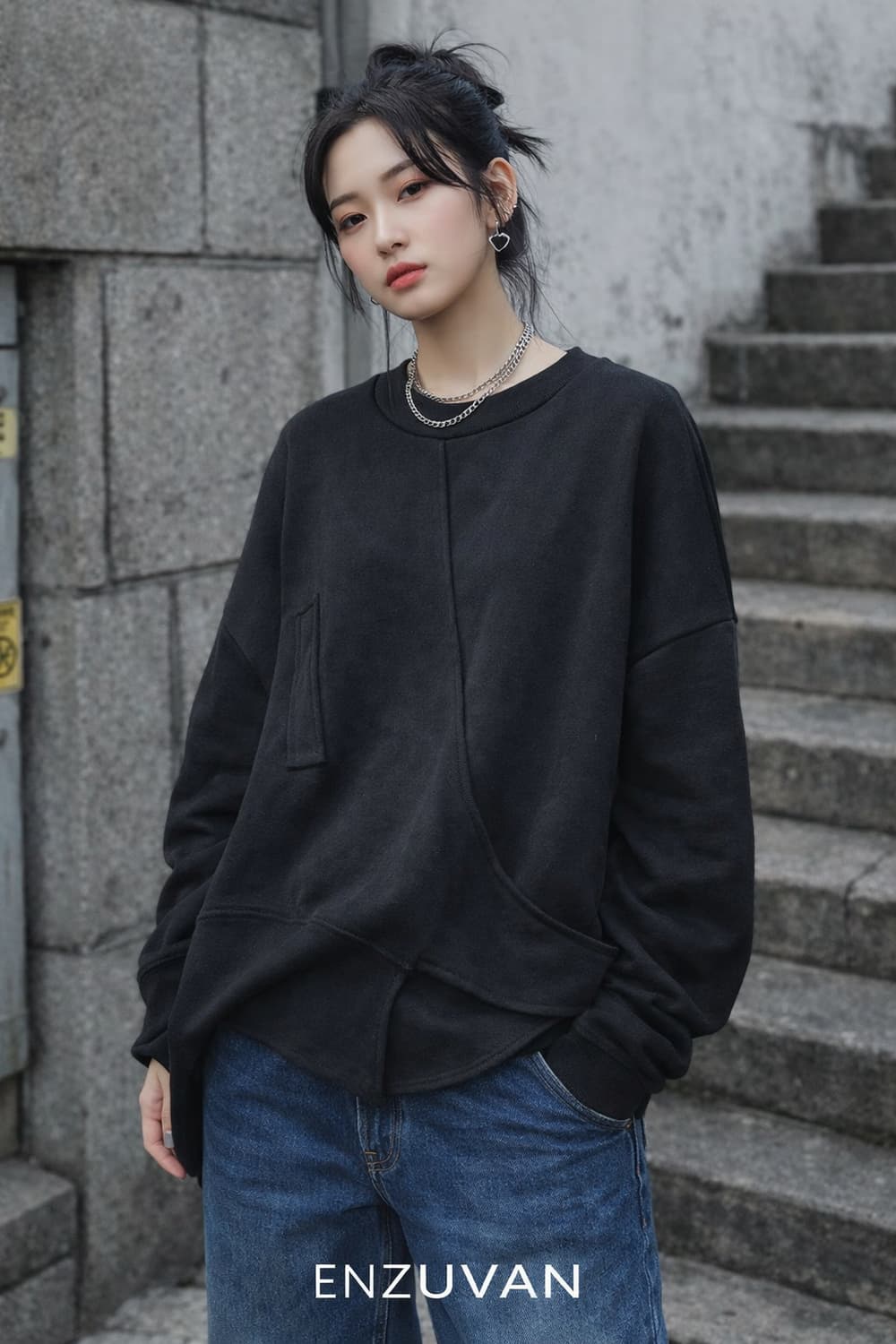 엔쥬반 언발란스 맨투맨 상품이미지1