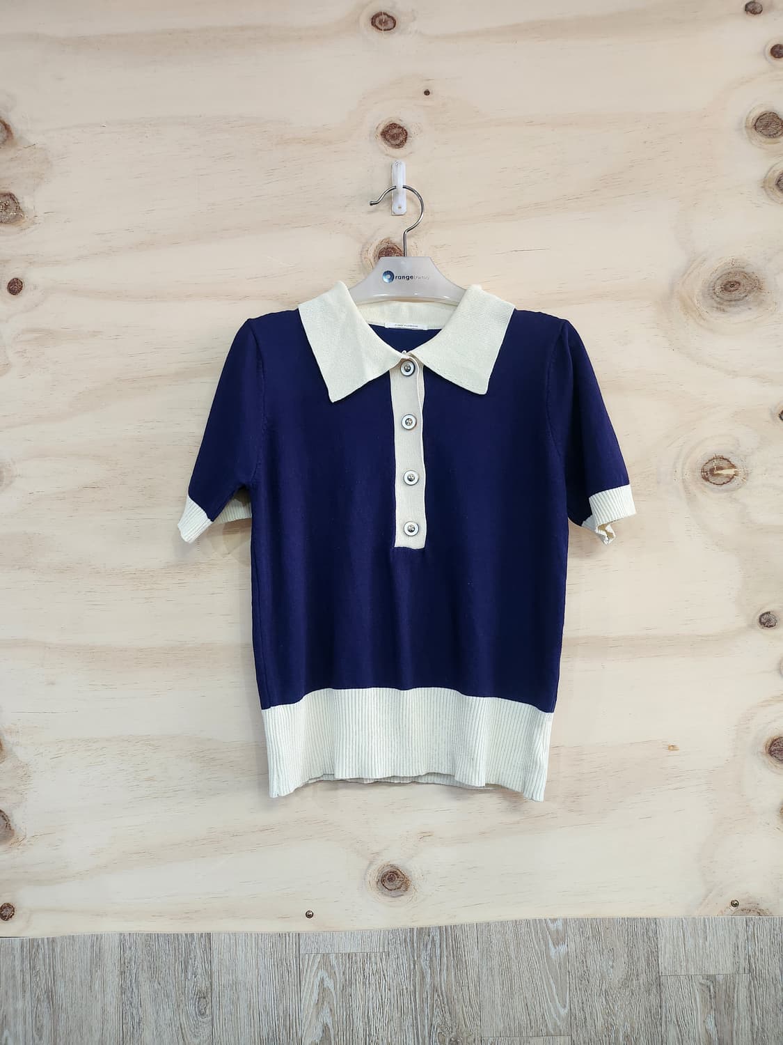 586) 배색 카라 포인트 반팔 니트티 상품이미지1