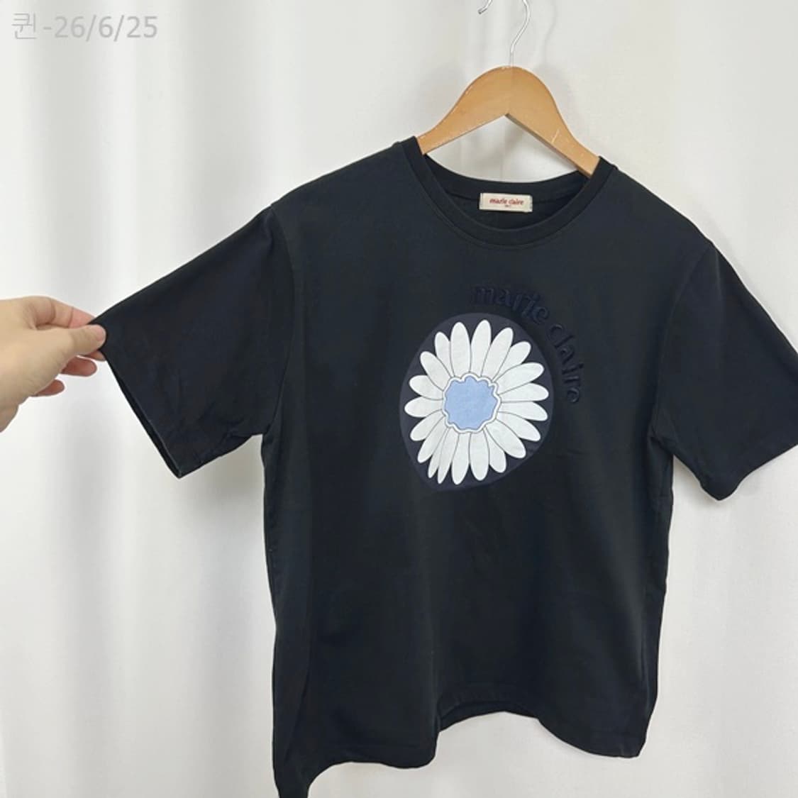 마리끌레르 여자 면 반팔티 검정 40 (44-66추천) 상품이미지3