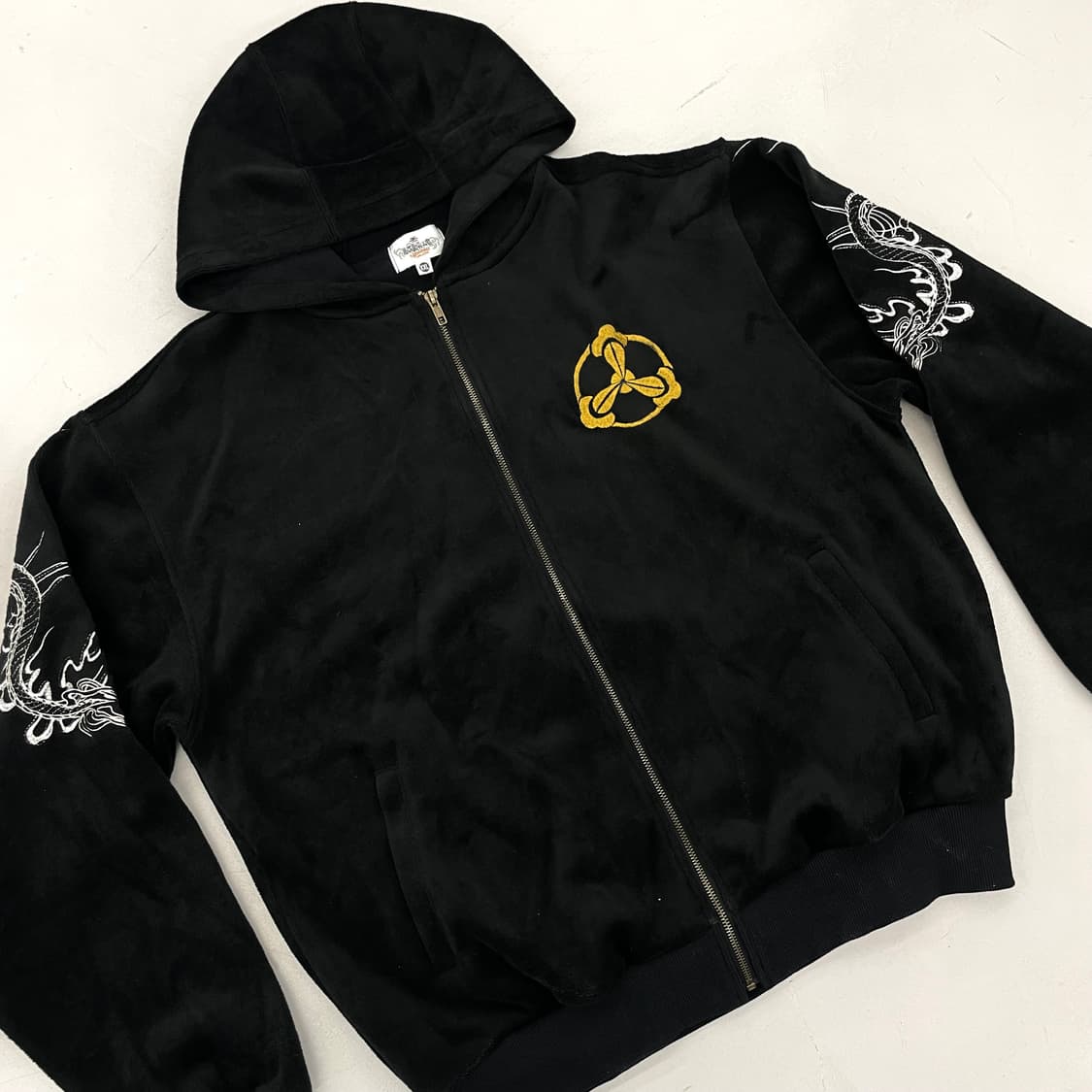 카라쿠리 타마시 드래곤 용 자수 오리엔탈 벨루어 후드집업 상품이미지4