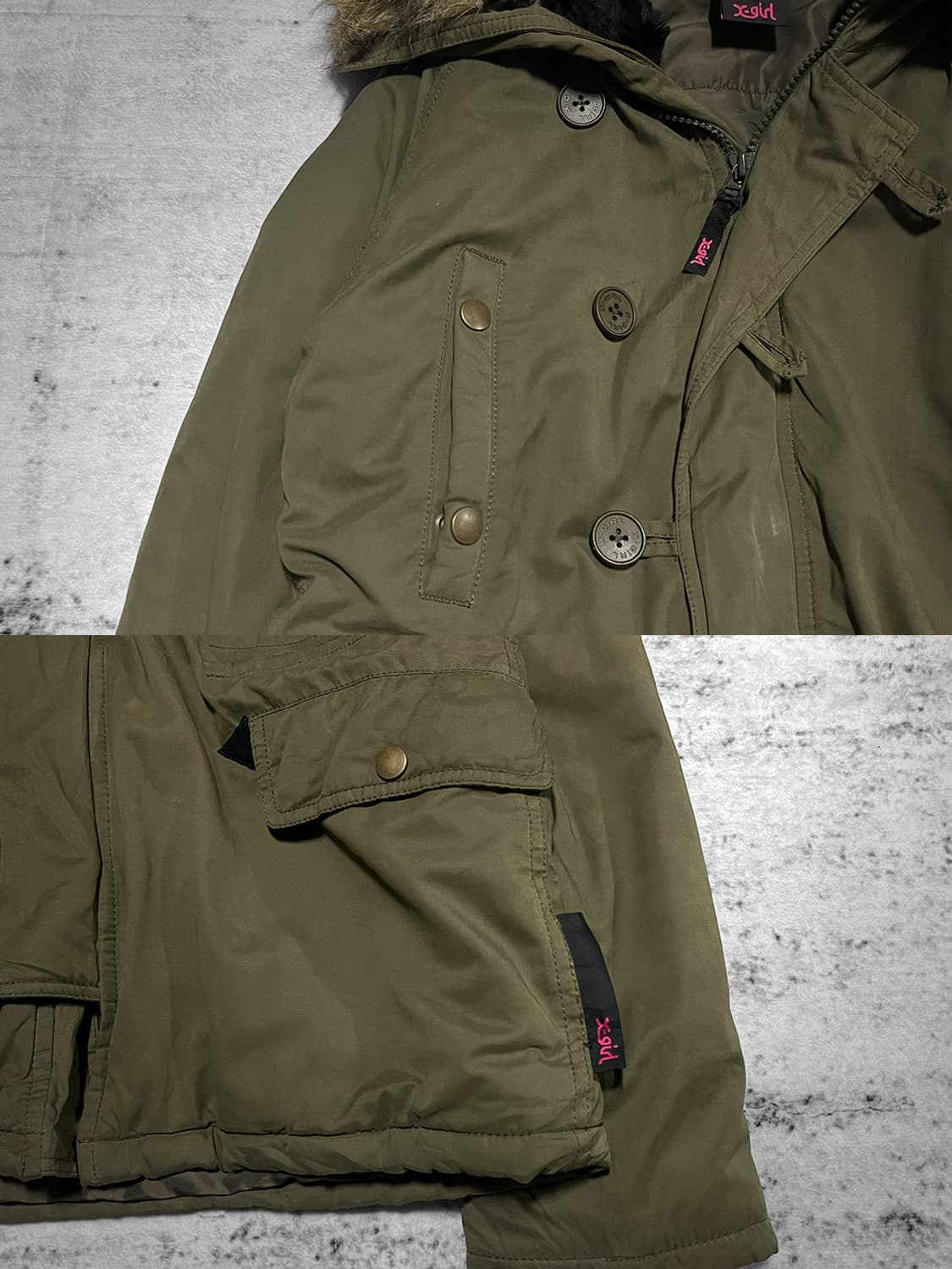 (x-girl) y2k fur hood military jacket  상품이미지3