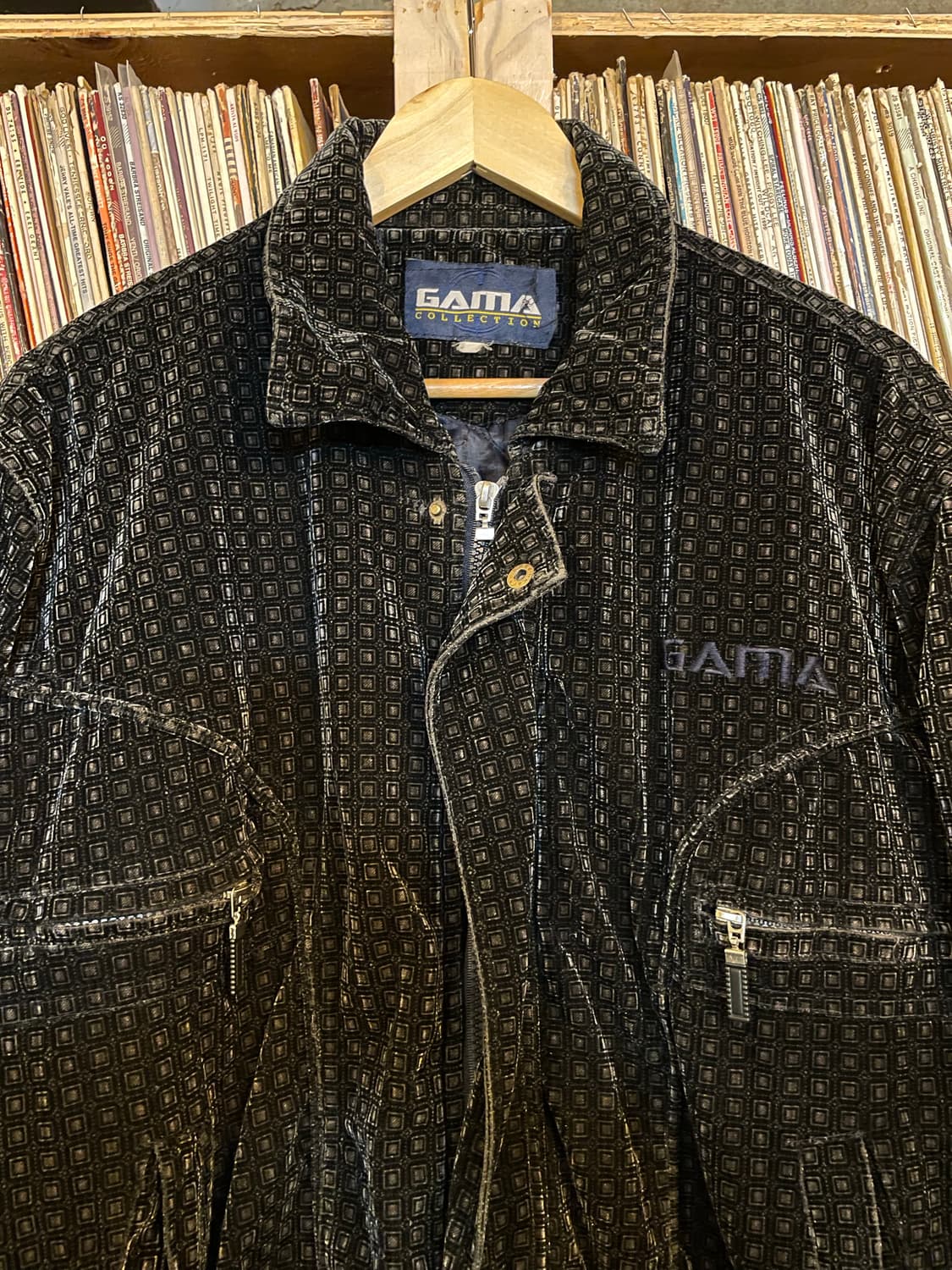 Vtg 블랙 벨벳 코듀로이 패턴 바이커 자켓 상품이미지2