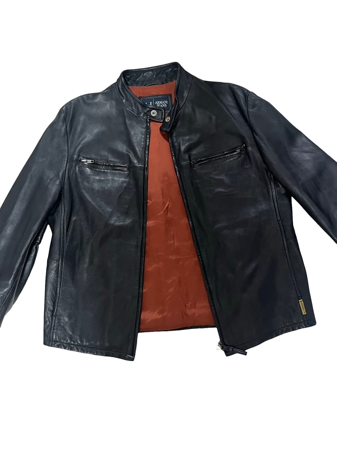 Armani Jeans 블랙 100% 천연가죽 라이더 자켓 해 상품이미지2