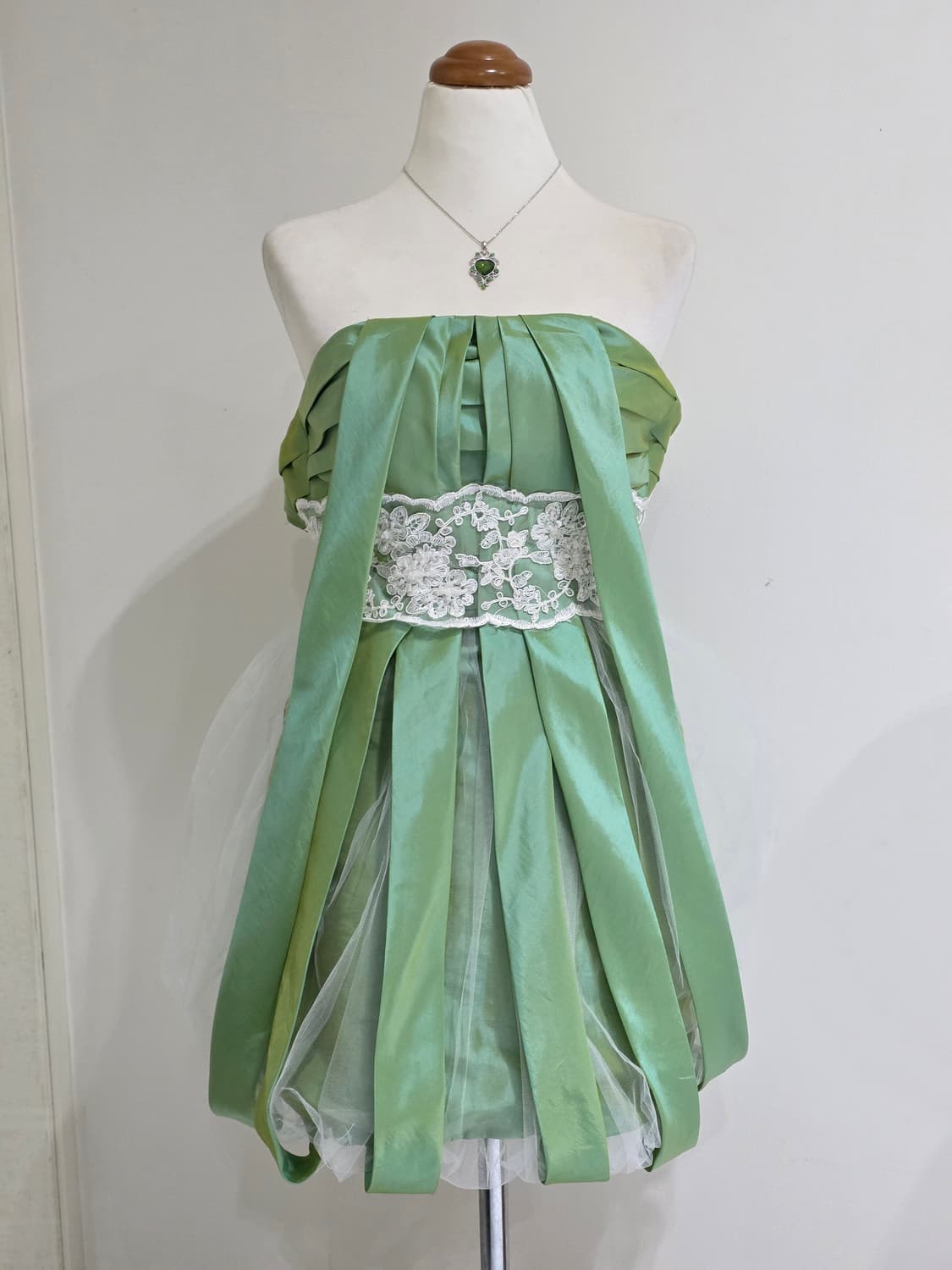 일본빈티지)그린 핀터깔 페어리계 레이스망사 벌룬드레스 댄스파티연주회 상품이미지2
