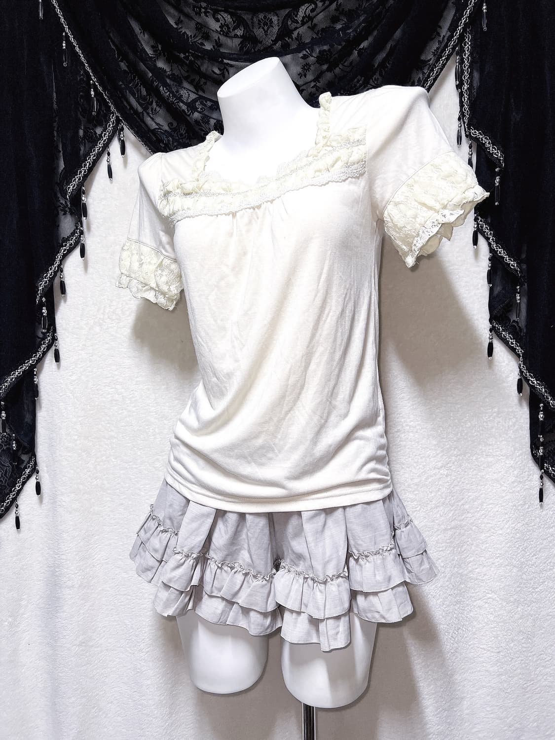 엑팜깔 로맨틱갸루 레이스 프릴 로걀탑 라떼 달천깔 러블리 핀터 모리걸 상품이미지3