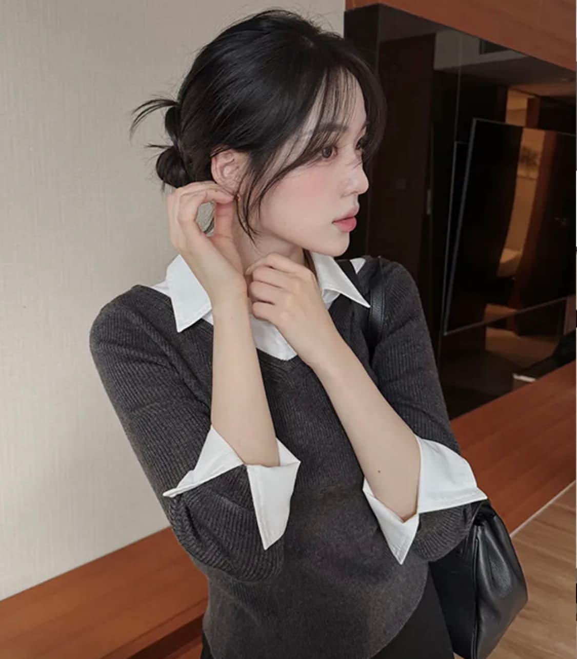 슬로우앤드 셔츠앤 레이어링 니트 챠콜 상품이미지1