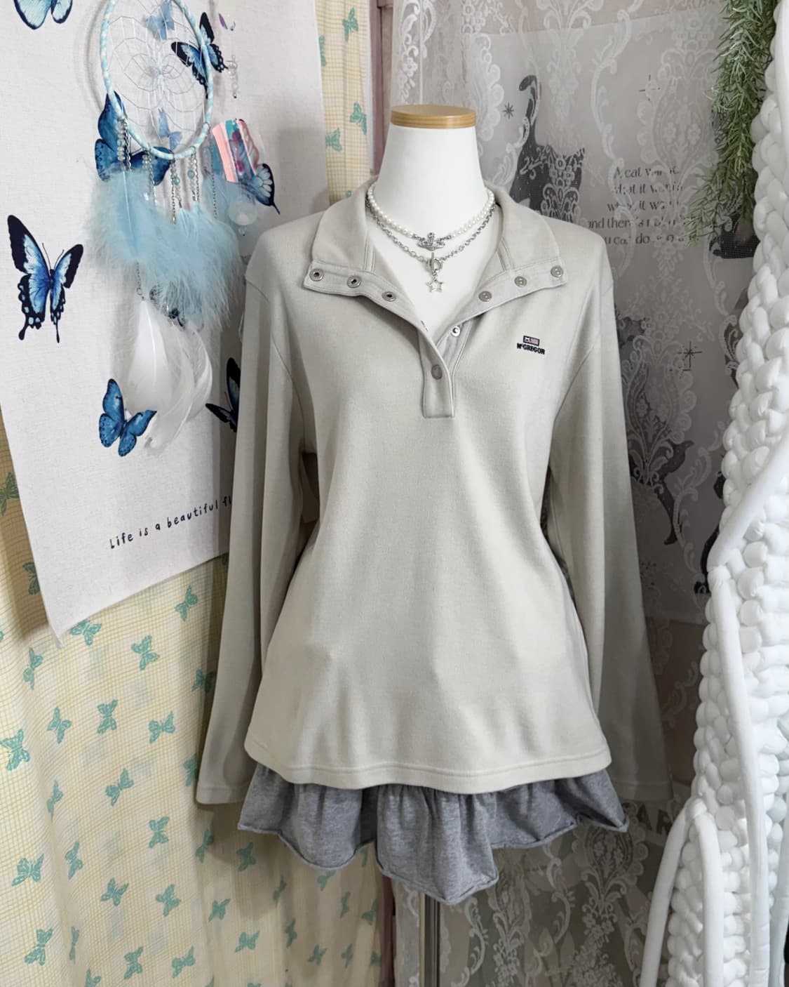 베이지 버튼 카라 티셔츠 상품이미지4