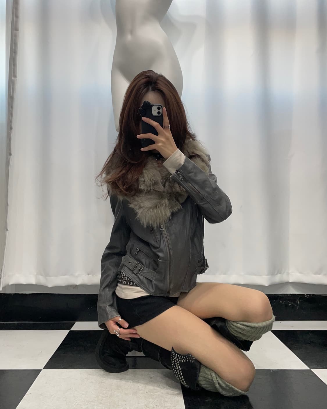 🎸그레이 퍼 레더 자켓🎸 상품이미지1