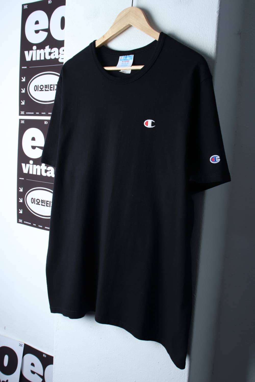 (XL-2XL) 챔피온 반팔 티셔츠 빅사이즈 블랙 올드스쿨-H32454 상품이미지1