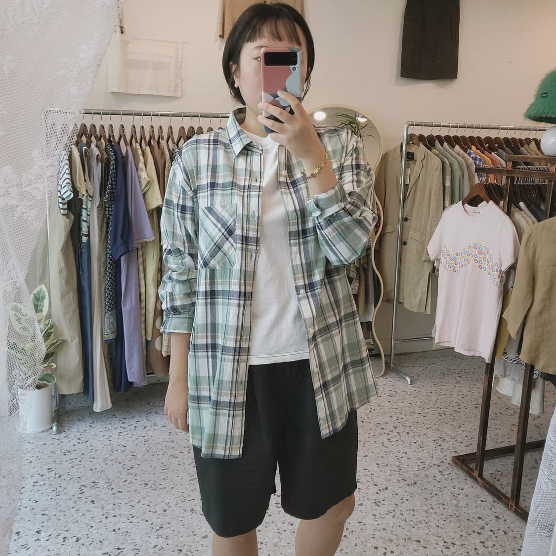 Natural story 그린체크 남방 상품이미지9