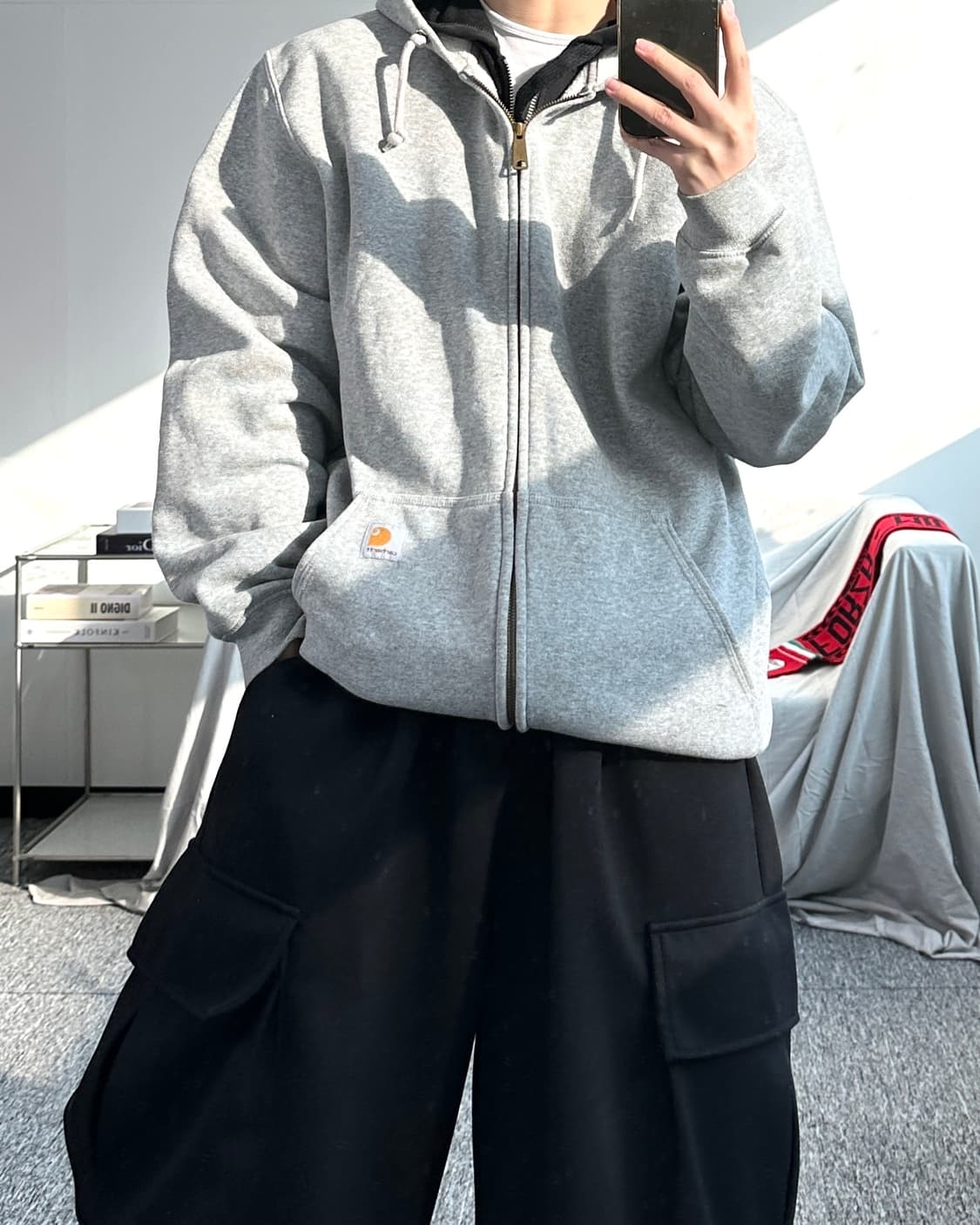 칼하트 미드웨이트 라이트그레이 후드집업 M 상품이미지3