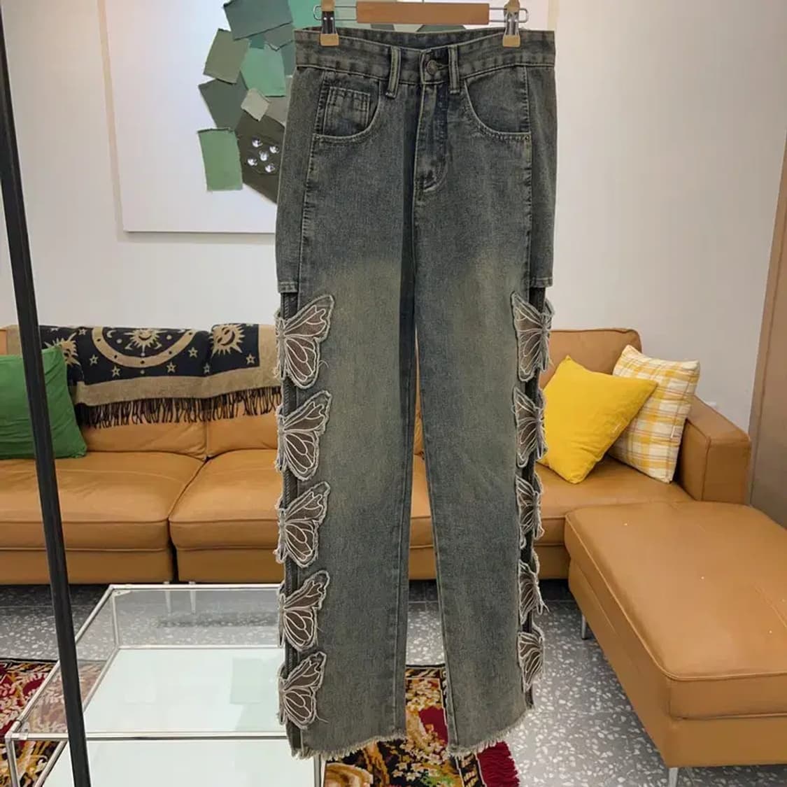 빈티지 나비 포인트 사이드라인 데님 청바지 M C03813 상품이미지1