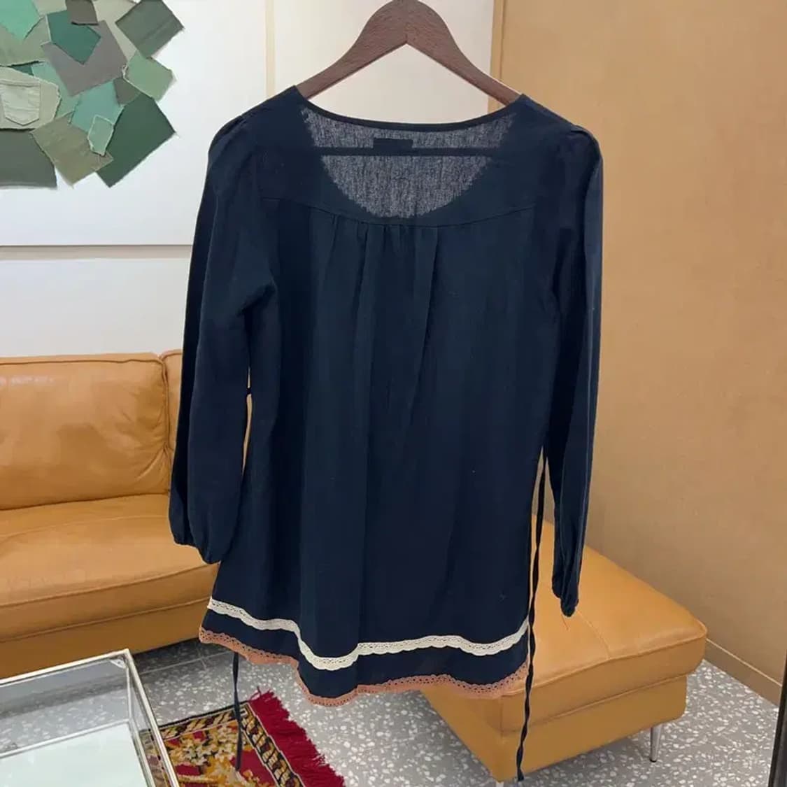 빈티지 네이비 모리걸 긴팔 레이스 블라우스 90 C04402 상품이미지2