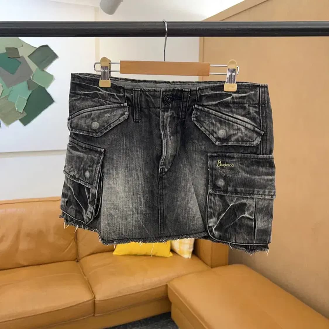 버커루 빈티지 카고 흑청데님 미니스커트 치마 26인치 C05201 상품이미지1