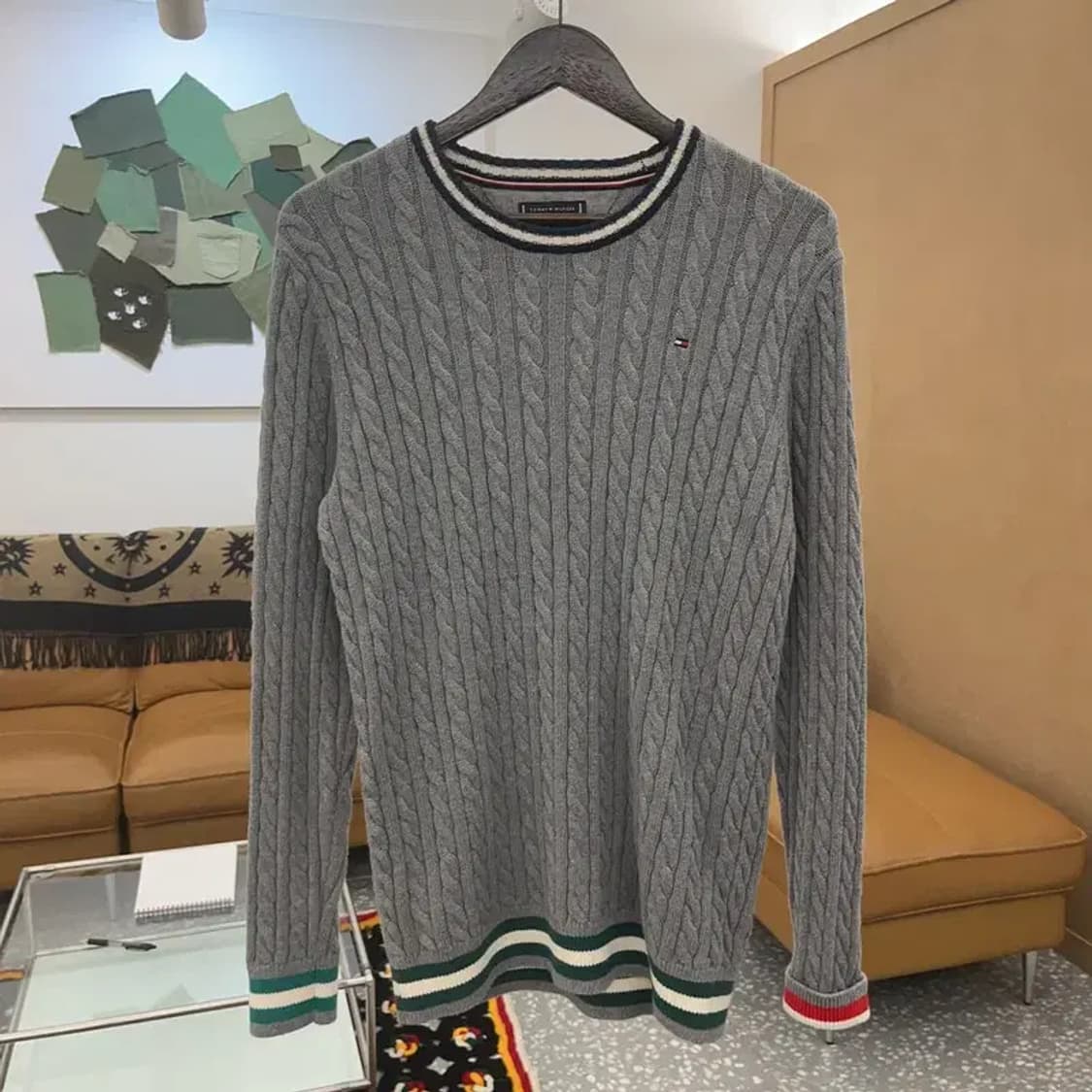 타미힐피거 캐쥬얼 배색 꽈배기 케이블 울 니트 95 C06408 상품이미지3