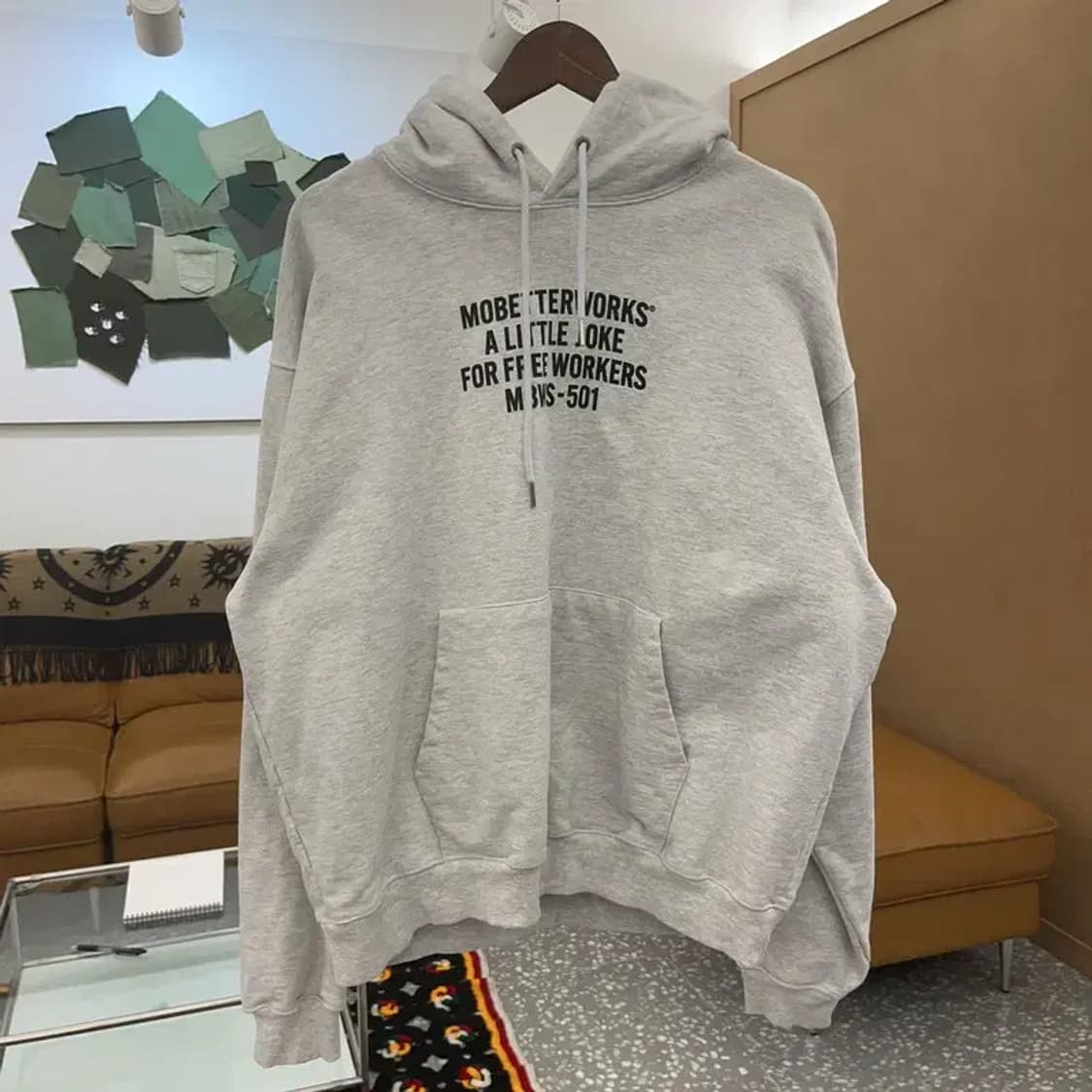 모베러웍스 빈티지 멜란지그레이 손목패치 후드티 XXL C06418 상품이미지3