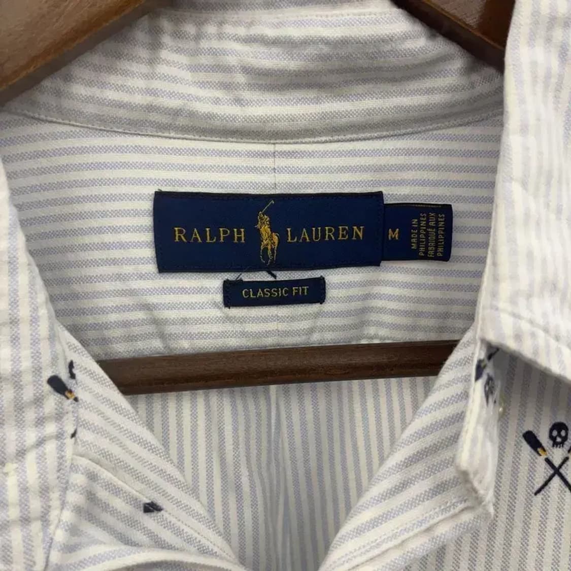 폴로 랄프로렌 럭비 해골패턴 클래식 핏 스트라이프 셔츠 M C06454 상품이미지5