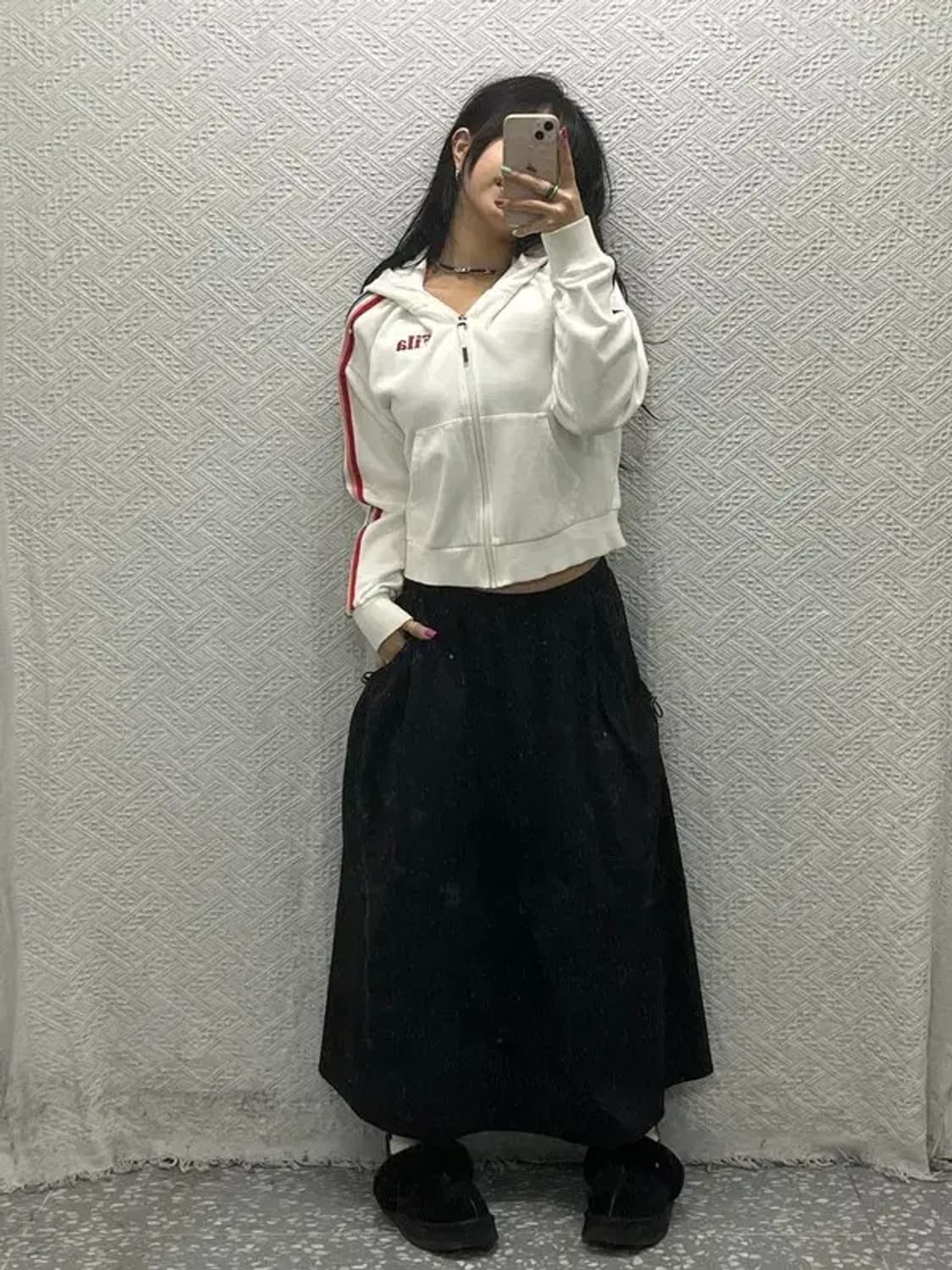 필라 사이드라인 배색 레인보우 크롭 후드집업 M C06556 상품이미지1