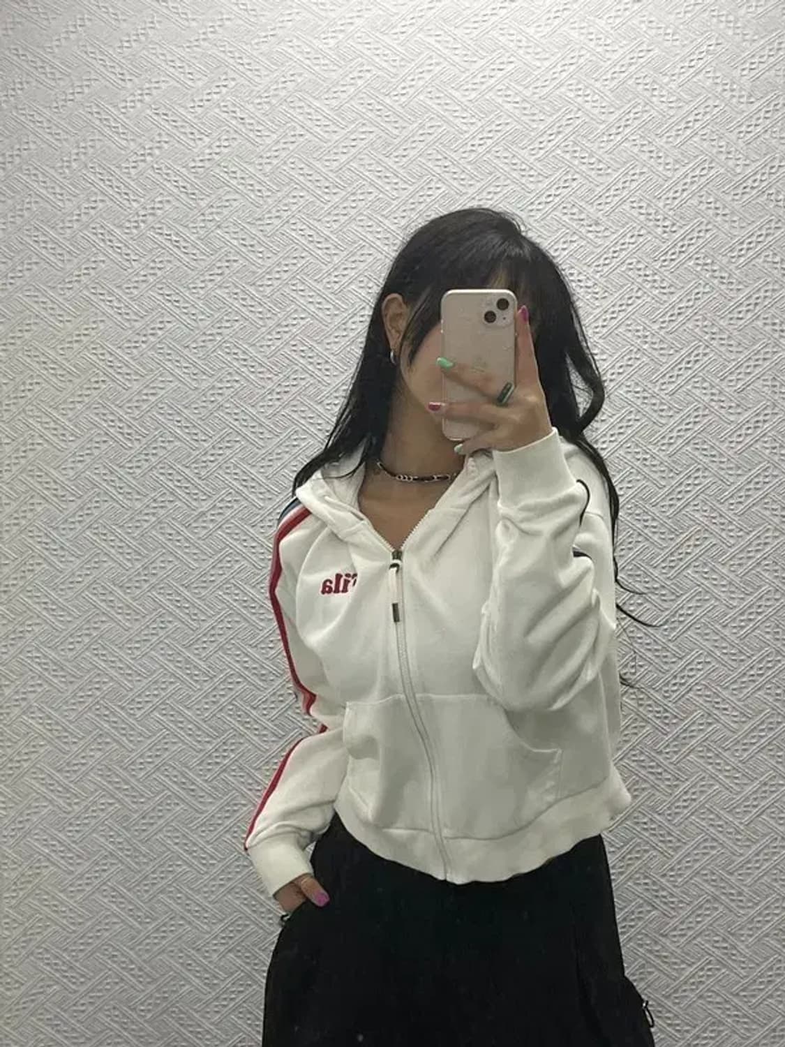 필라 사이드라인 배색 레인보우 크롭 후드집업 M C06556 상품이미지2