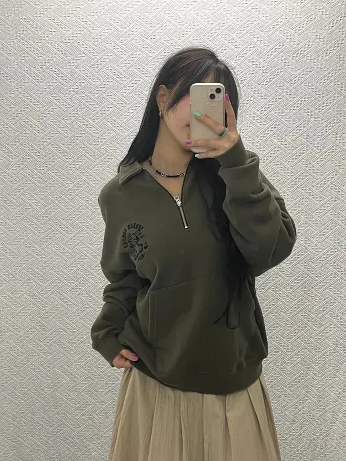 브라운브레스 빈티지 캐주얼 카키 반집업 맨투맨 M C06579 상품이미지1