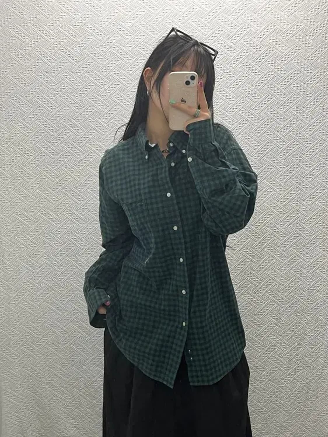 타미힐피거 빈티지 체크 딥그린 오버핏 셔츠 L C06618 상품이미지1