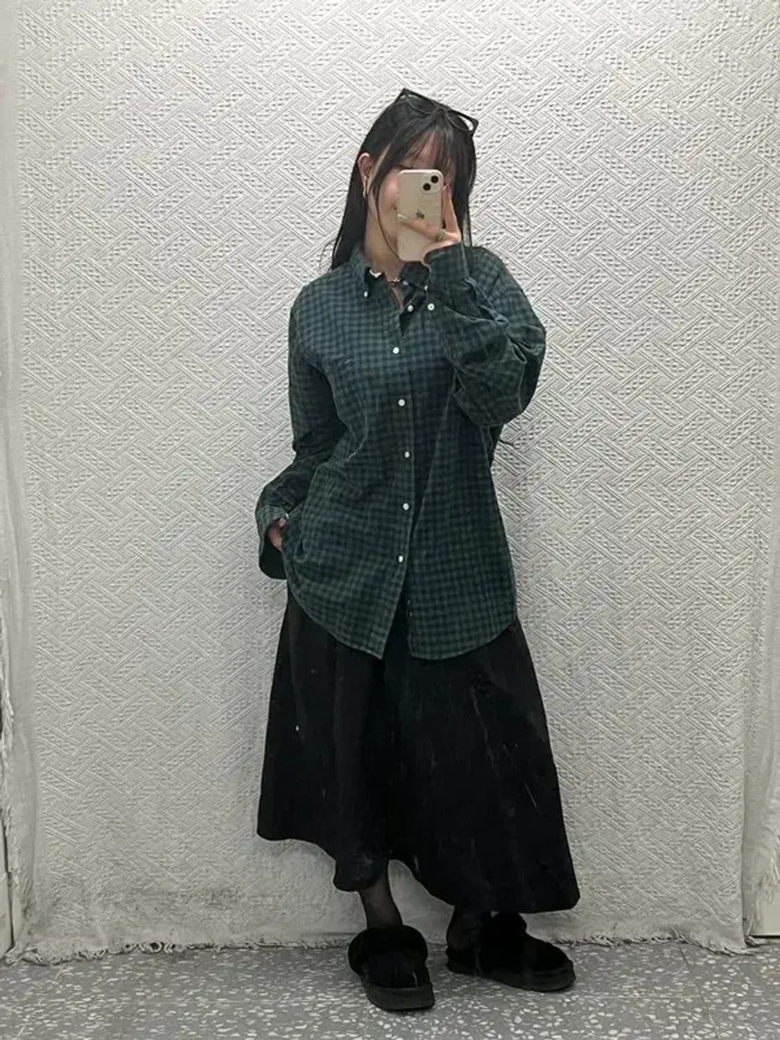 타미힐피거 빈티지 체크 딥그린 오버핏 셔츠 L C06618 상품이미지2