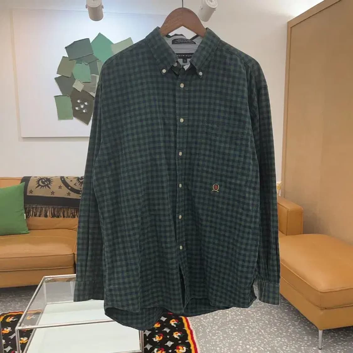 타미힐피거 빈티지 체크 딥그린 오버핏 셔츠 L C06618 상품이미지3