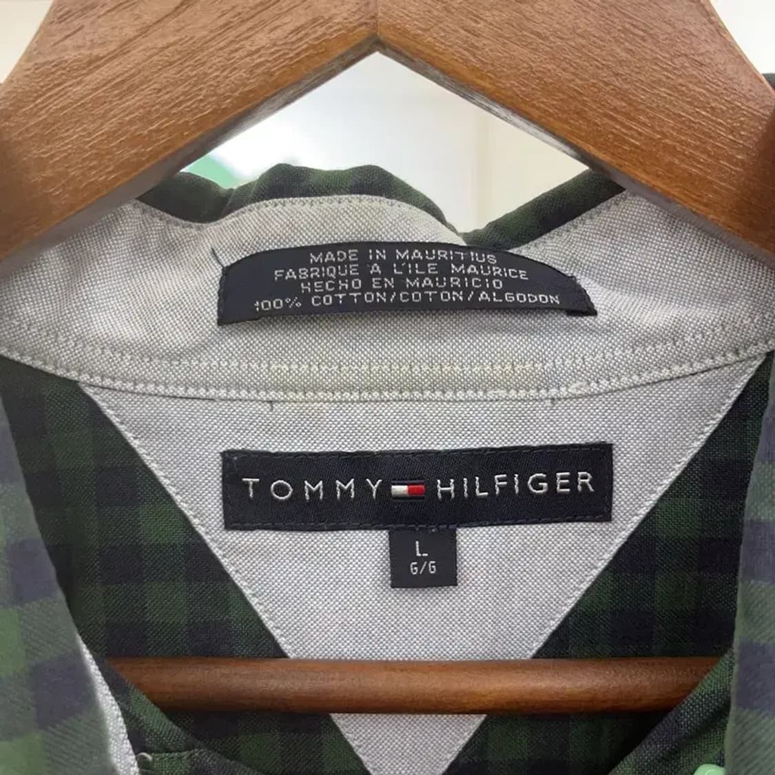 타미힐피거 빈티지 체크 딥그린 오버핏 셔츠 L C06618 상품이미지5