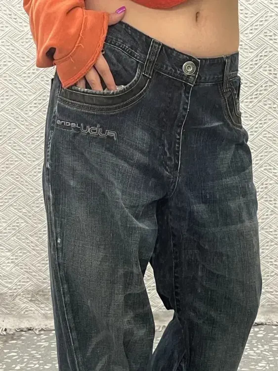 푸부 올드스쿨 빈티지 Y2K 로고플레이 데님팬츠 35인치 C06636 상품이미지2