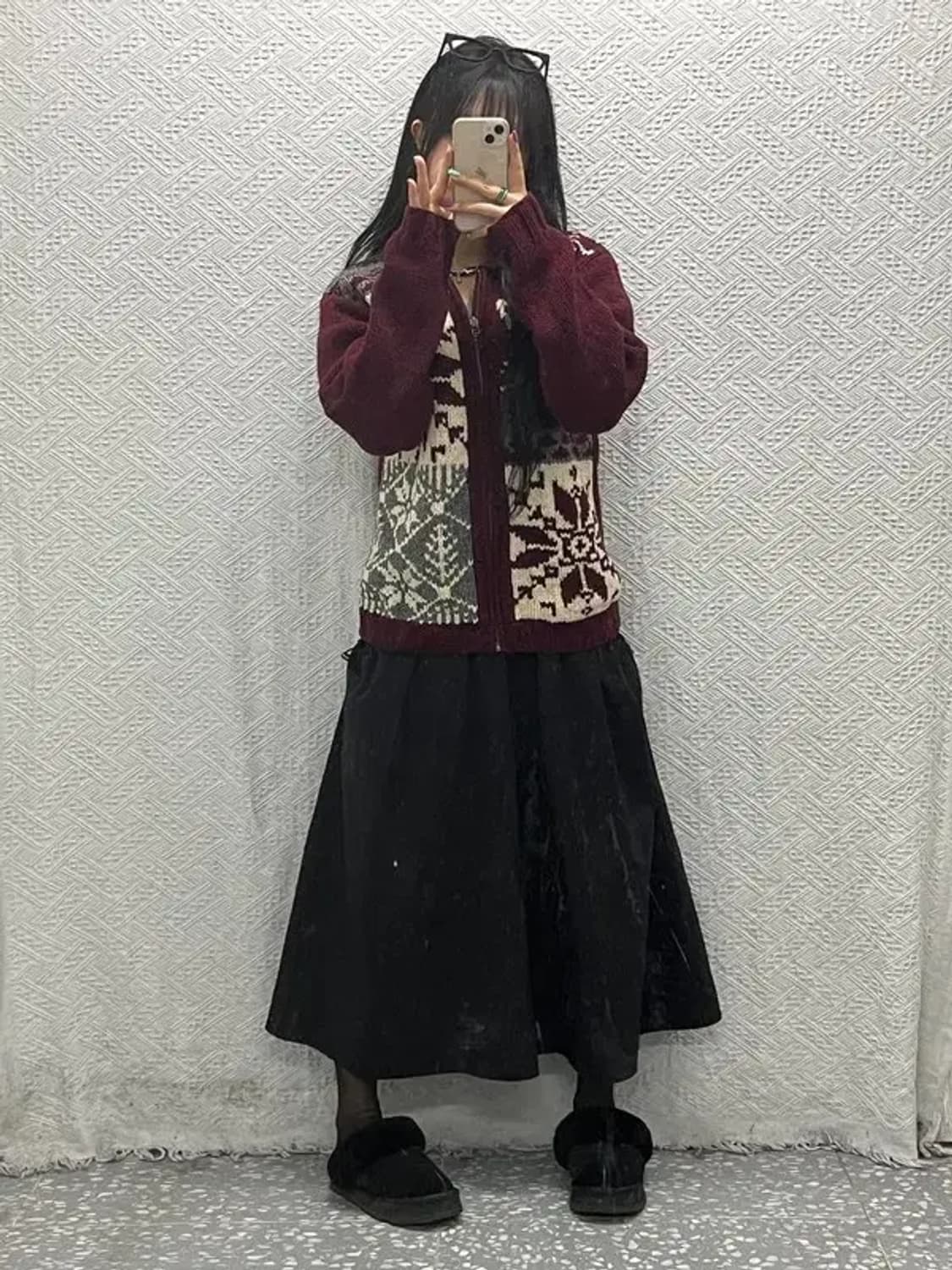 챔스 스노우 플레이크 버건디 니트 집업 가디건 L C06648 상품이미지2