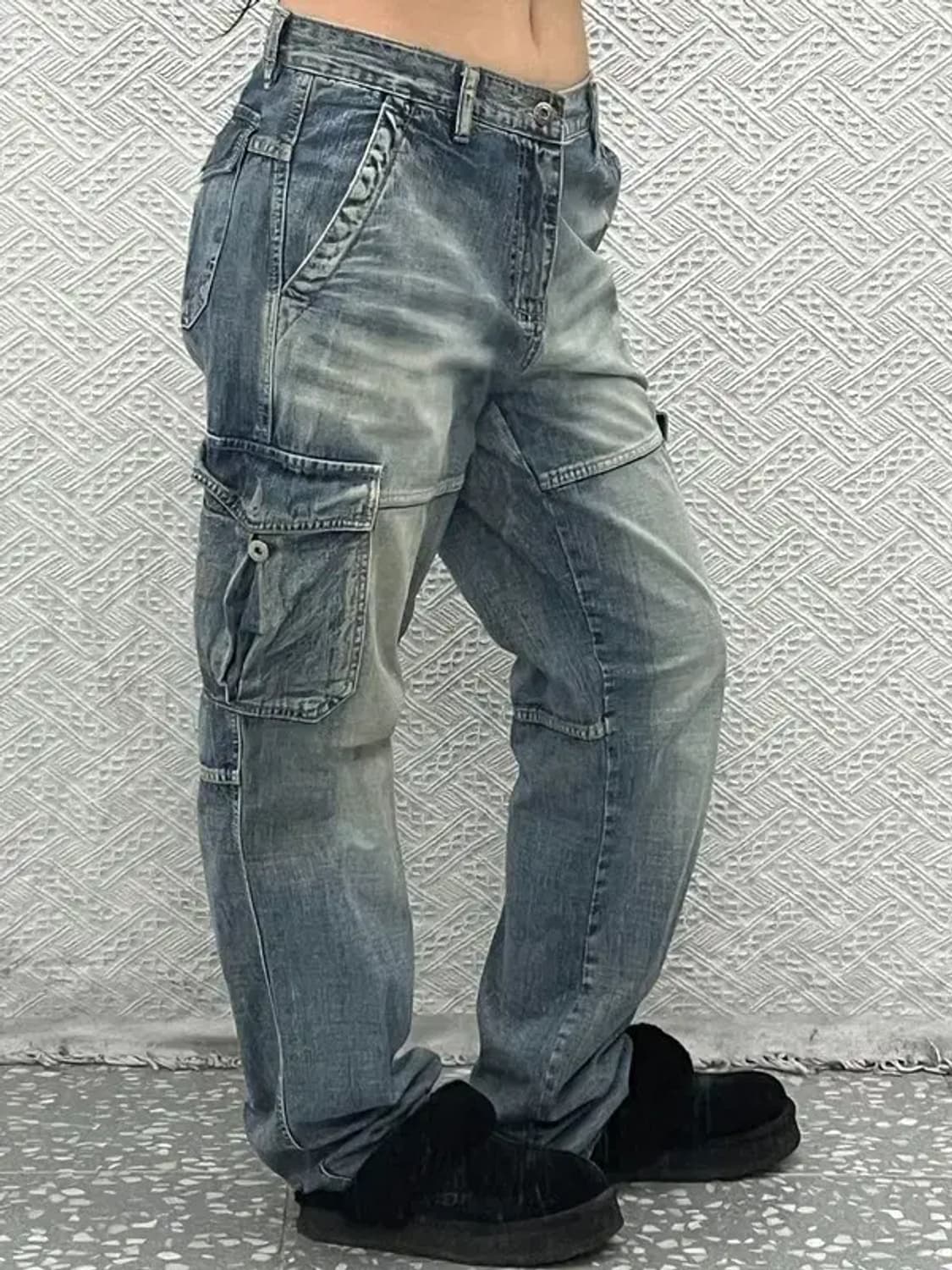 빈티지 올드스쿨 워싱 와이드 멀티포켓 카고 데님팬츠 30인치 C06671 상품이미지1