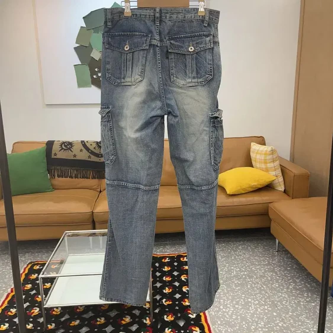 빈티지 올드스쿨 워싱 와이드 멀티포켓 카고 데님팬츠 30인치 C06671 상품이미지4